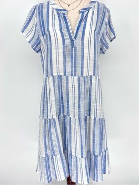 Roller Rabbit Blue White Stripe Tiered Mini Dress Medium